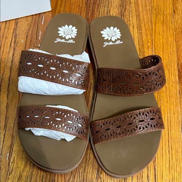 Yellow Box Tan Laser-Cut Sandals - Picture 1 of 5